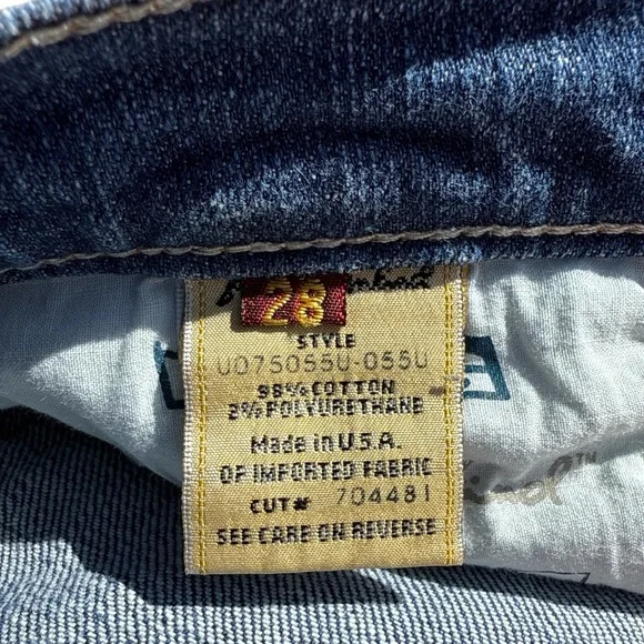 7 For All Mankind Blue Flare Jeans with gold sequin pocket embellishment size 28 - Picture 12 of 13